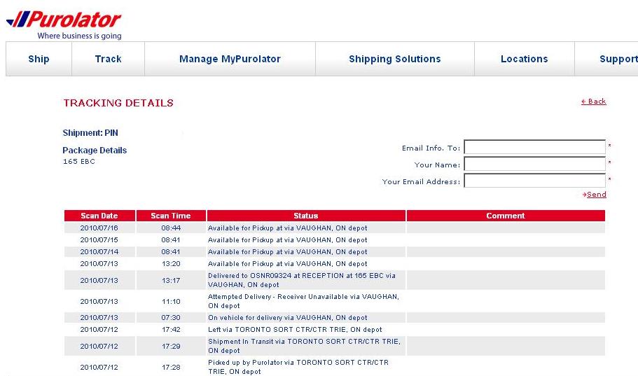 Purolator Canada Zero Delivery Attempts Trueler