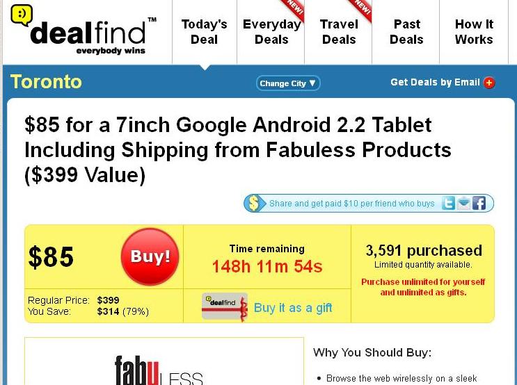 DealFind Tablet Fubuless Deal
